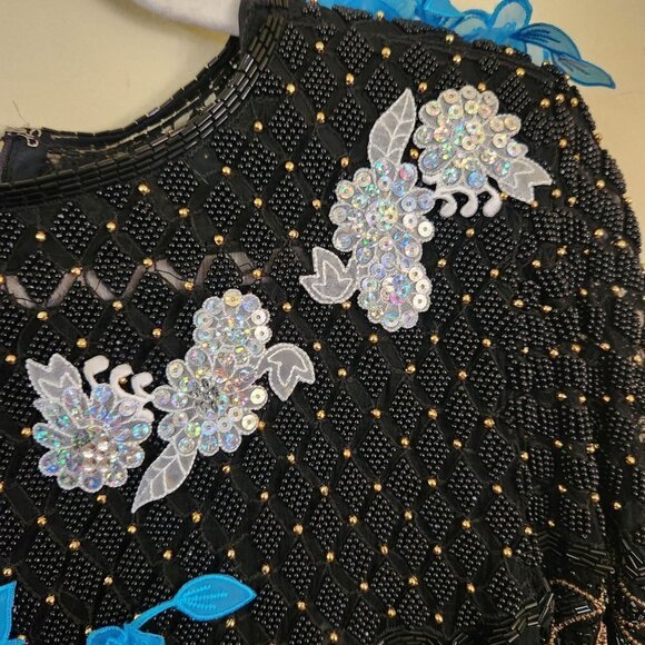 French Collezioni Vintage One Of A Kind Silk Beaded Midi Cocktail Dress Size M - Picture 6 of 9